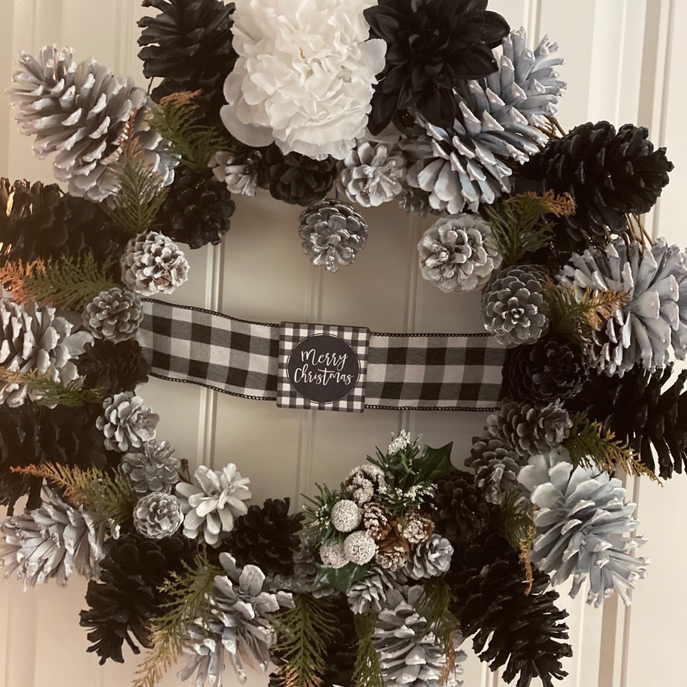 Handmade pinecone wreath.